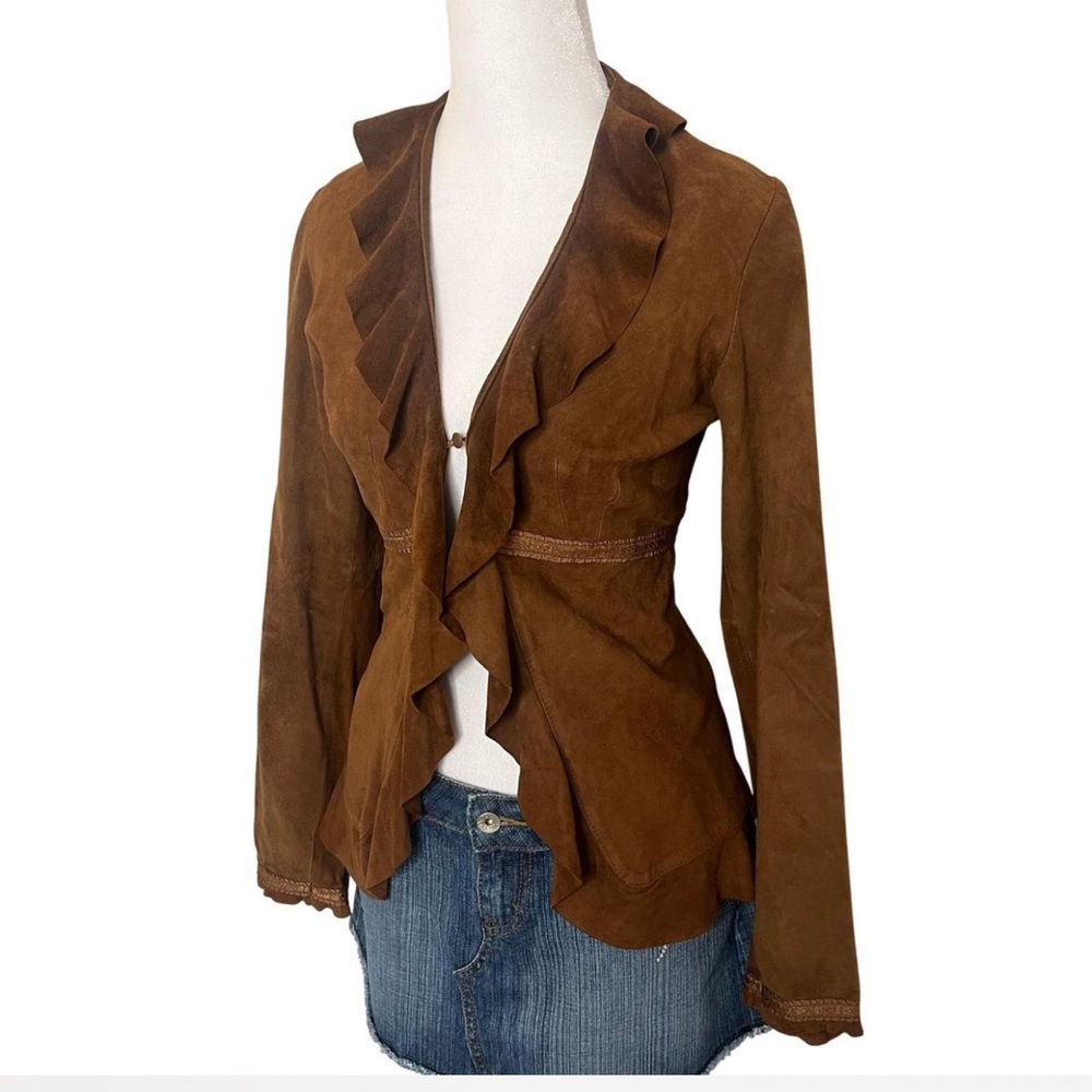 Vintage Express Brown Ruffled Blazer